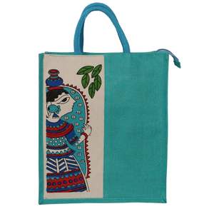 Juego de 5 bolsas de lona de yute con estampado elegante, sacos hechos a mano, asas de cuerda con forma rectangular, uso ideal en comestibles para hombres y mujeres de la India - Product Image 5