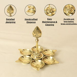 Brass Murugan Vel 6-<b>face</b> Diya with detailed engraving and <b>polished</b> finish for puja rooms, home décor, and festive celebrations - Product Image 3