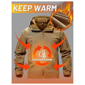 Men Windproof Fleece <b>Hooded</b> <b>Soft</b> <b>Shell</b> <b>Jacket</b> Waterproof Breathable Winter Sportswear for Outdoor Activities - Product Image 3