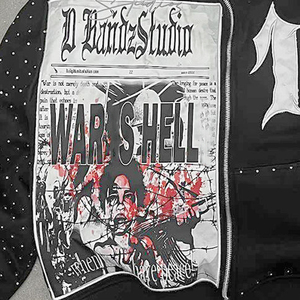 Sudadera con capucha personalizada con cremallera y diamantes de imitación para hombre 500 GSM Heavyweight 100% algodón bordado desgastado Sudadera con capucha de mezcla de algodón - Product Image 3