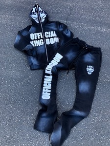 Custom Track Suit Set Hoodie and Flared Sweatpants Sets Jogger Sweatsuit <b>Applique</b> Embroidery Patch Men Distressed Tracksuits - Product Image 5