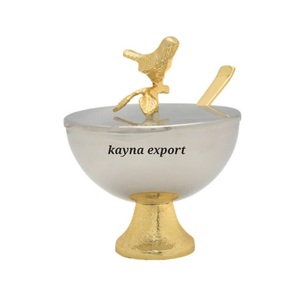 ชามใส่น้ำตาลตกแต่งด้วยช้อนทองทำจากโลหะงานหัตถกรรมทำจากโลหะทำจากสเตนเลสสตีลใส่น้ำตาลพร้อมช้อนทอง - Product Image 1