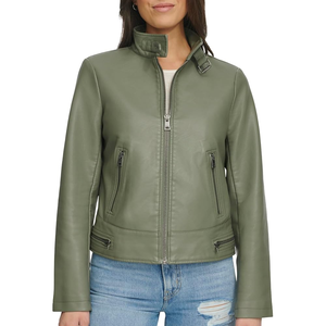 Veste de moto longue longueur classique pour femmes Trending XL Varsity Design avec remplissage en coton respirant Faux cuir et style Racer - Product Image 2