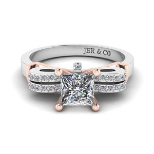 Anillo de compromiso con diseño de nudo de Plata de Ley 925 de dos tonos con diamante de corte princesa para mujer al mejor precio - Product Image 1