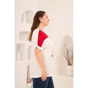T-shirt imprimé pierre grande taille orné, écru rouge - Product Image 2