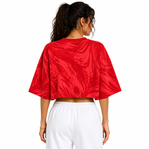 Loose Fit Oversized Crop <b>Top</b> Women Chenille Embroidery Cotton T Shirt Cropped Streetwear Casual Summer Fashion <b>Top</b> - Product Image 4