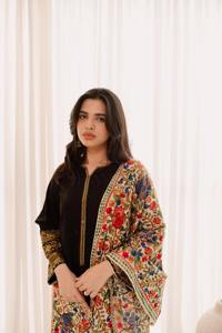 Écharpe en velours kashmiri traditionnelle vibrante, pièce de mode d'hiver, broderie paisley, solide, respirante, fines franges, polyester - Product Image 2