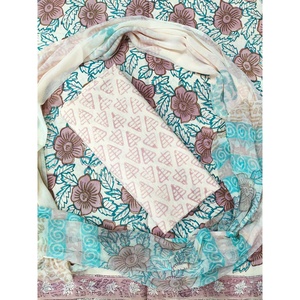Salwar Kameez Verlika imprimé à la main avec dupatta en chiffon, broderie à motif Jaal dessiné à la main, sari en géorgette - HBS0002 - Product Image 1