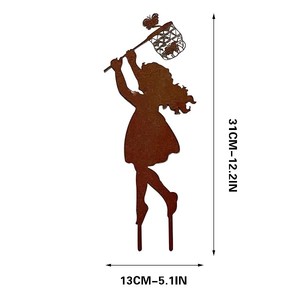 Estaca de jardín de Metal decorativa para césped de granja rústica, hoja hecha a mano, figura de niña de hierro, Estaca de niña de pie con acabado oxidado - Product Image 4