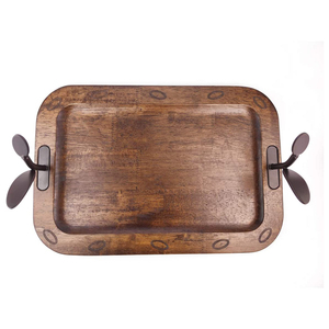 Best <b>Decorative</b> Ottoman <b>Tray</b> Farmhouse Serving Platter With Metal Handle Rare Design Solid Wooden Brown <b>Tray</b> <b>for</b> Sale - Product Image 2
