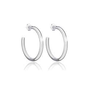 Pendiente de aro de diseño liso de 30mm, enorme, elegante, moderno, hecho a mano, venta al por mayor, joyería fina de plata 925 turca - Product Image 2