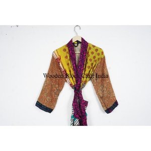Wholesale Elegant Vintage <b>Silk</b> Saree <b>Kimono</b> Long Dress Stylish Multi Color Floral Design Breathable Summer Indian Boho <b>Kimono</b> - Product Image 2