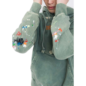 Sudaderas con capucha de alta calidad personalizadas logotipo bordado 100% algodón Vintage lavado ácido manga larga Streetwear sudaderas con capucha desgastadas para hombres - Product Image 5