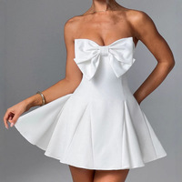 Robe Courte Élégante Vintage Femme Coupe Trapèze Épaules Dénudées Nœud Dos Nu Fermetures Éclair pour Soirée Printemps Automne Couleur Unie Teinte Unie