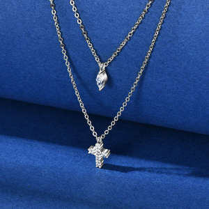 3x6mm Baguette Brilliant Cut 2mm Moissanite <b>Cross</b> Pendant Claw Setting Link <b>Chain</b> 925 Silver Necklace for Women New Arrivals - Product Image 3