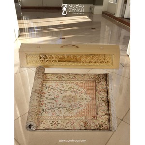 Zynah Rugs Waves Devotion Jacquard Silk Elegant hand knotted pure silk floral <b>prayer</b> <b>mat</b> - Product Image 3