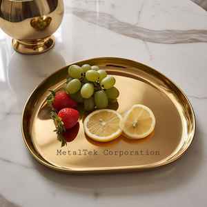 Plateau de service alimentaire doré Forme irrégulière Design moderne Acier inoxydable poli miroir Plateau de fruits de luxe pour la maison mariage restaurant - Product Image 1
