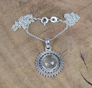 Pendentif de mode doré rutile 925 pendentif en argent Sterling pierres précieuses bijoux faits à la main forme ronde pendentif de créateur cadeau pour elle - Product Image 3