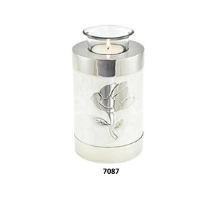 Urna para cenizas humanas Urna de cremación para adultos femeninos y masculinos para cenizas de adultos Urna de cenizas de aluminio con urna cruzada Blanco y oro rojo - Product Image 3