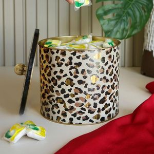 Mango de perilla de recipiente redondo de Metal de 175x155mm 3.5L Patrón de estampado de leopardo dorado Almacenamiento y contenedor de alimentos - Product Image 4