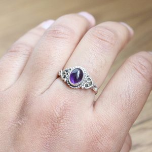Anillo de piedra preciosa de amatista púrpura en plata de ley 925, regalo de Navidad para mujer - Product Image 6