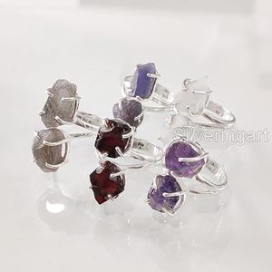 Bague pour femme en pierre brute, améthyste naturelle, pierre de lune, tanzanite, grenat, bijoux fantaisie, bague en argent sterling 925 - Product Image 4