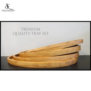 Bestseller Elegant Handcrafted Natural Oval Wood Serving Tray Modern Design Enamel Finish for Dining Wedding Diwali <b>Decor</b> - Product Image 2
