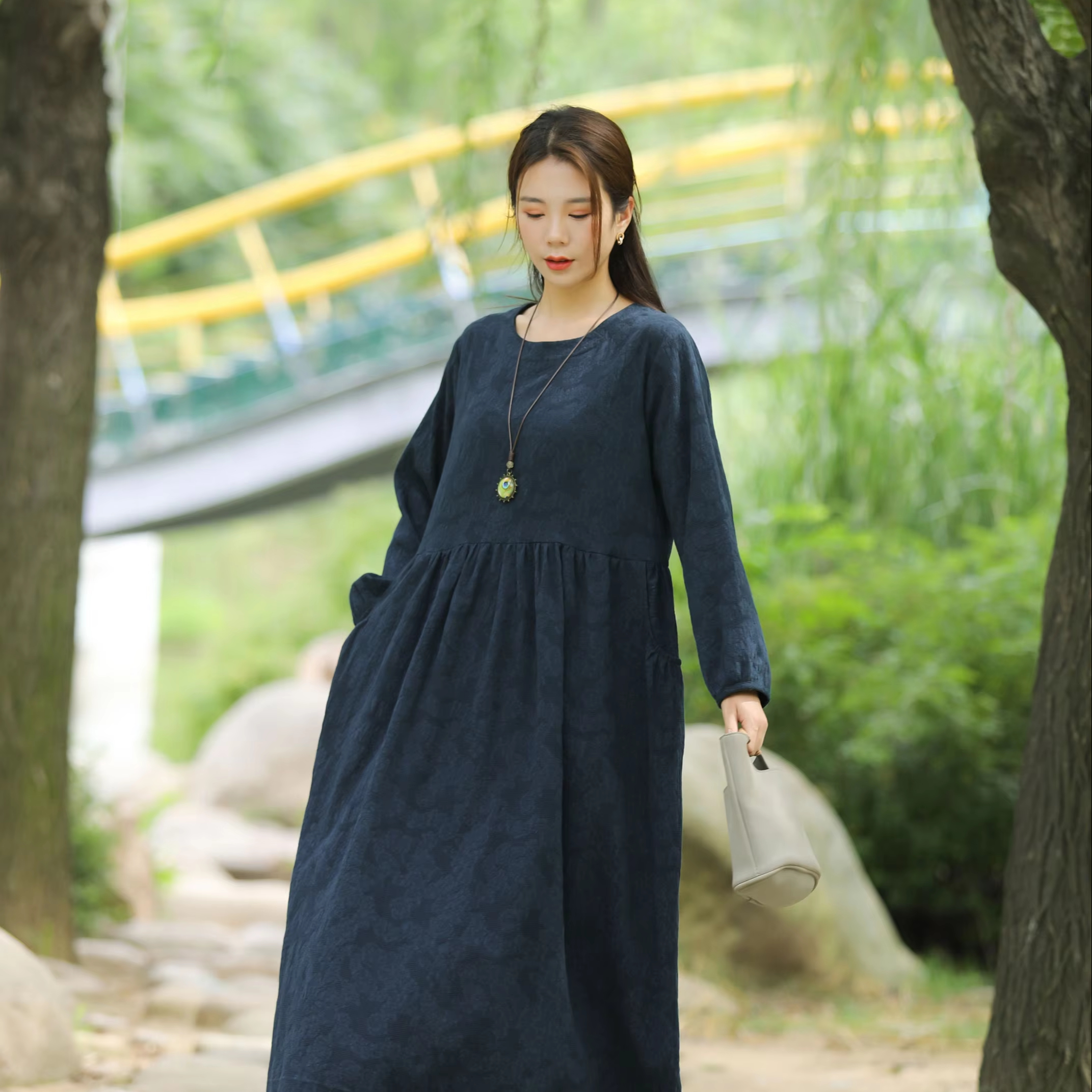 Linen Dress Spring Maxi Dresses With Sleeves Linen Dress Casual Cotton Long  Maxi Dresses Women Cotton