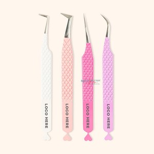 Pince à épiler d'extension de cils de haute qualité en acier inoxydable pointe en fibre lisse isolation incurvée rose vif vert violet - Product Image 3