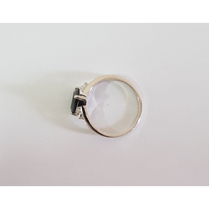 Anillo Solitario Shah Gems de Plata de Ley 925 para Mujer con Espinela Negra Natural y Topacio Blanco en Forma Geométrica para Compromiso - Product Image 3