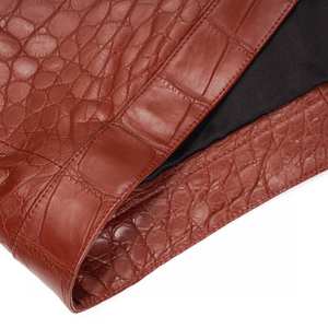 Veste en cuir de crocodile marron, veste de luxe en peau de crocodile polie, fermeture éclair intégrale, coupe ajustée, quatre poches, manteau pour homme - Product Image 5