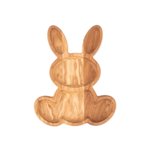 Plato de Madera con Forma de Conejo para Niños Pequeños, Bandeja de Comida Infantil Dividida de Madera de Acacia y Mango, No Tóxica, Hecha a Mano para Fiestas - Product Image 1