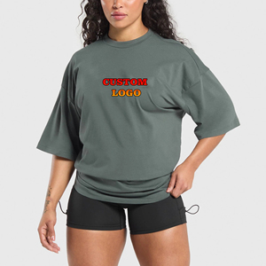 Vente en gros 100% coton vêtements pour femmes personnalisé graphique dames t-shirt couleur unie surdimensionné goutte épaule streetwear femmes t-shirt - Product Image 1