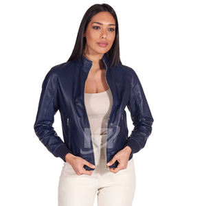 Premium femmes 100% véritable peau de mouton haute qualité doux et lisse Bomber veste en cuir fait à la main 2024 au Pakistan - Product Image 5