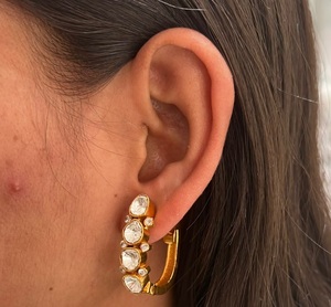 Boucles d'oreilles classiques de qualité supérieure plaquées or, aspect traditionnel, Kundan, pour les mariages, les fêtes, les collections pour femmes et filles - Product Image 1