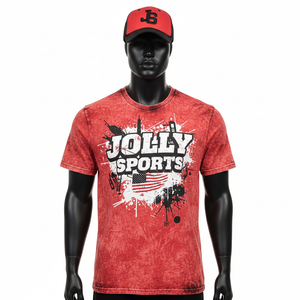 Camiseta 100% algodón para hombre, corte holgado, estampada, estilo vintage, lavado ácido, tela transpirable, color rojo, logotipo personalizado con serigrafía. - Product Image 6