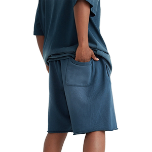 Shorts de jogging unisexes personnalisés en molleton délavé, bord brut, en molleton bouclé épais, coton lourd, décontractés, pour hommes, course à pied, fitness, vintage, délavé à l'acide - Product Image 4