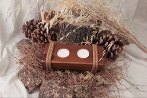 Portavelas de madera antiguo Portavelas pulido hecho a mano por Unique Craft India para decoraciones navideñas - Product Image 5