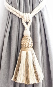 Atador de Cortinas de Cuerda Tejida Natural de Dos Tonos, Crema y Natural, Estilo Boho Chic, Estilo Bohemio - Product Image 1