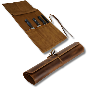 Wholesale OEM <b>Leather</b> Chef Knife Roll Bag 4 Slots Storage Case Professional Kitchen <b>Tool</b> Bag Water Resistant - Product Image 1