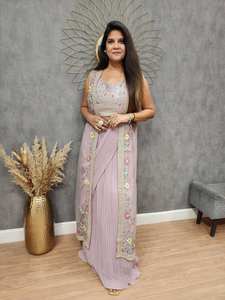 Best Selling Readymade Indian Designer Georgette With Embroidery Lehenga Drape Saree Choli With <b>Shrug</b> Party Wear Wedding Outfit - Product Image 3