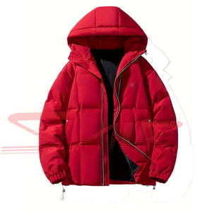 Veste matelassée rouge personnalisable pour hommes, manteaux chauds d'hiver, imperméable, tricoté, grande taille, fermeture à glissière, services OEM, toile polyester - Product Image 1