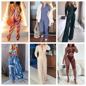 Combinaison de boîte de nuit à la mode 2025 avec manches longues et jambes larges Longueur irrégulière douce et profonde colorée avec poches-pour le yoga - Product Image 6