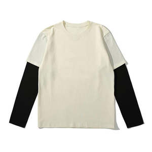 Camiseta de punto de algodón 100% de manga corta en blanco personalizada al por mayor de alta calidad Casual Unisex 2 en 1 Logotipo de gran tamaño impreso 2 uds - Product Image 4