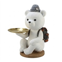 Statue en résine peinte à la main, réaliste, en forme d'ours, sur plateau créatif, sculpture sur mesure, thème animal, cadeau, ornement de table, souvenir pour la maison