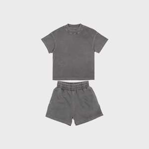 T-shirt deux pièces graphique d'été décontracté pour hommes et short en coton délavé au soleil Style délavé à l'acide Prix raisonnable - Product Image 1