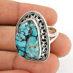 Semi-precious Solid 925 Sterling Silver <b>Ring</b> With Natural <b>Turquoise</b> Gemstone Vintage Style Oxidized Handmade Bohemian Party <b>Ring</b> - Product Image 2