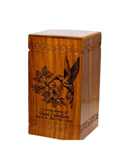 Wooden Cremation <b>Urn</b> <b>Large</b> Size Human Funeral <b>Urn</b> with Personalization (Hummingbird) - Product Image 2