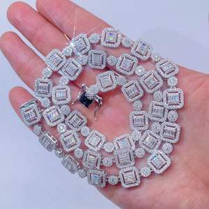 VVS Baguette สายโซ่สีเงินความกว้างของ925สีเงินฮิปฮอป - Product Image 2