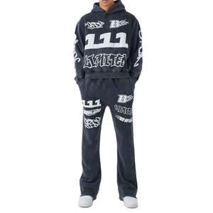 Survêtement épais délavé à l'acide, style streetwear tendance et unique, avec motif gaufré, à prix abordable - Product Image 1